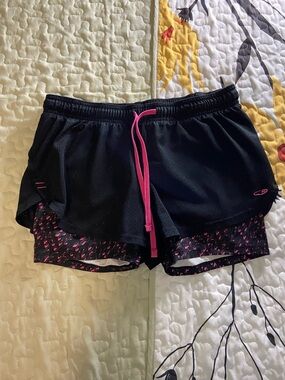 Champion Black Layered Athletic Shorts with Pink Drawcord